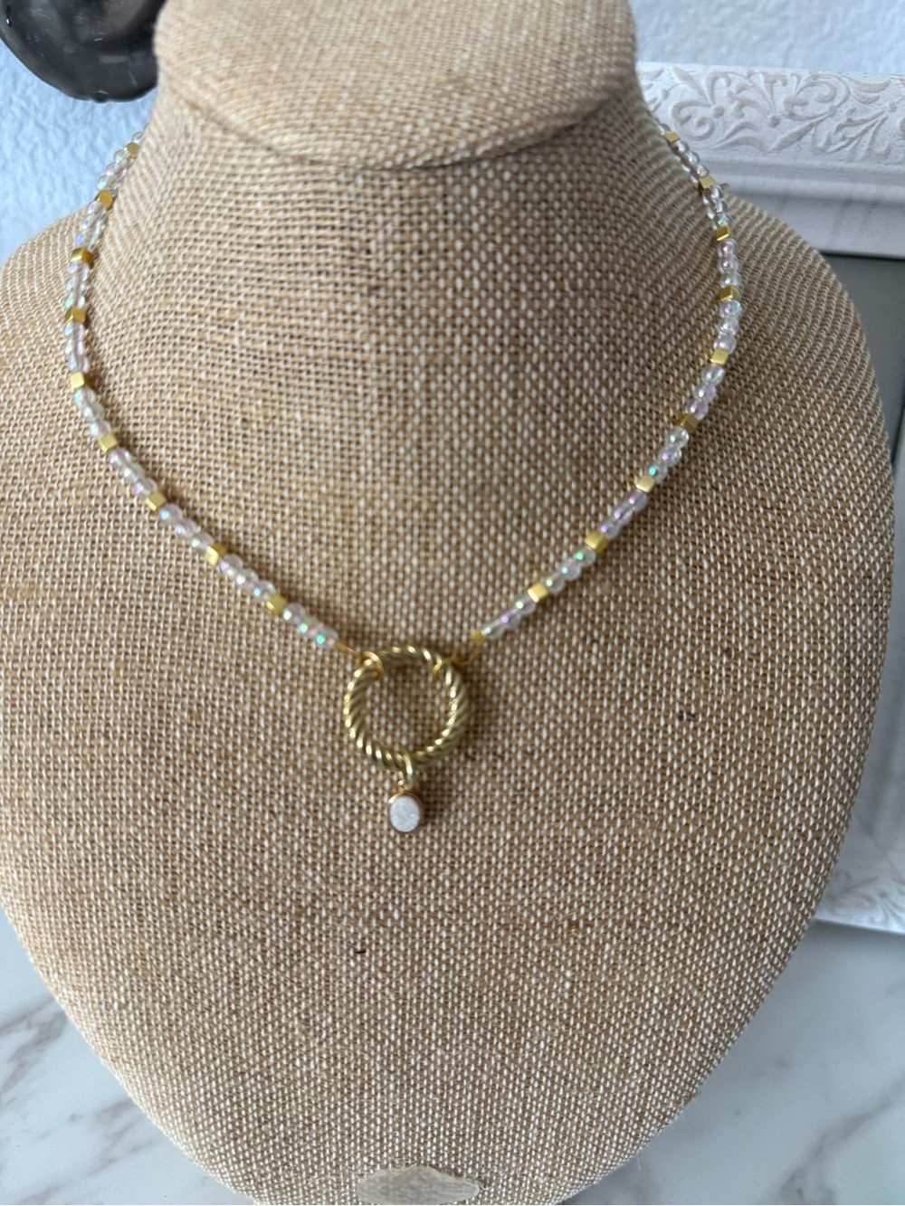 Gold & Iridescent Beaded Toggle Necklace - Unknown Brand